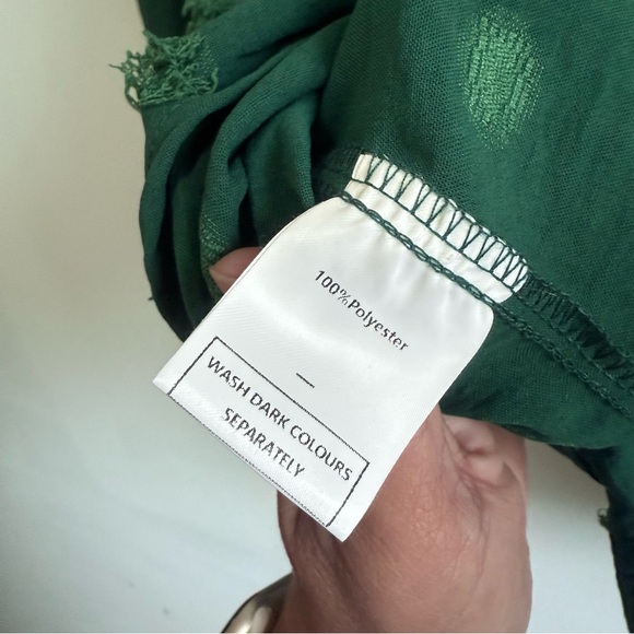 Boho Swiss Dot Pom Pom Long Sleeve Blouse Dark Teal Green Size Large - Picture 8 of 8